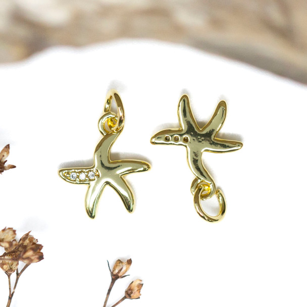 Gold Plated Micro Pave 13x11mm Star Fish Charm