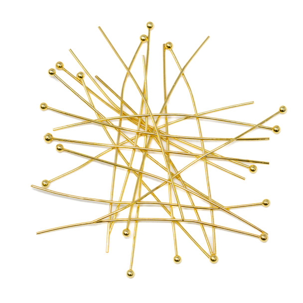 18kt Gold Plated 50mm 22 Gauge Ball End Long Headpins - 10 Pieces