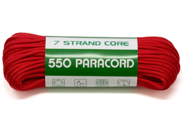 550 Paracord 4mm 7 Strand Core Strong Polyester Parachute Cord - Red