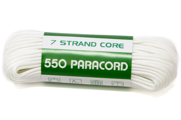550 Paracord 4mm 7 Strand Core Strong Polyester Parachute Cord - White