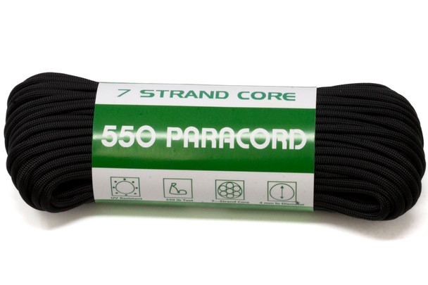 550 Paracord 4mm 7 Strand Core Strong Polyester Parachute Cord - Black