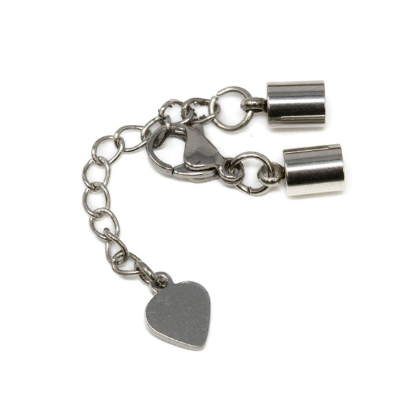 Stainless Steel 4mm Cord Ends with Heart Extender Chain - 1 Set