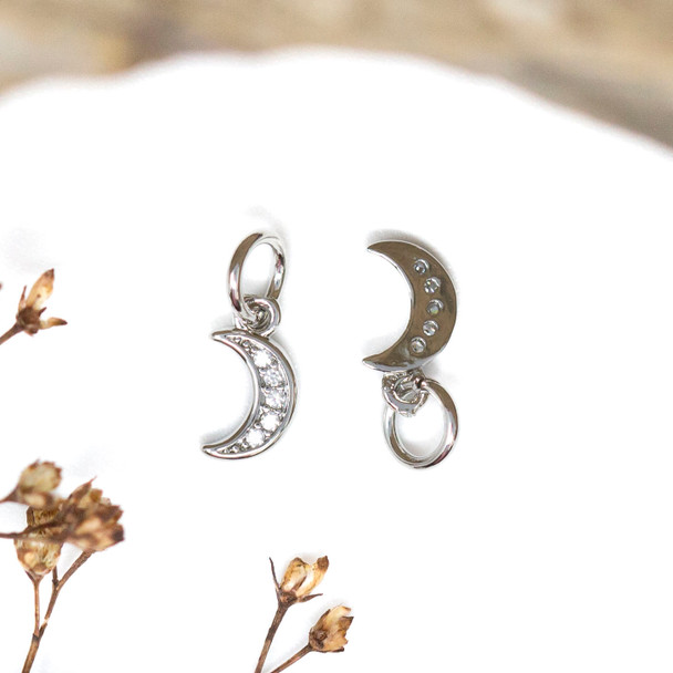 Silver Plated Micro Pave 9x5mm Tiny Moon Charm