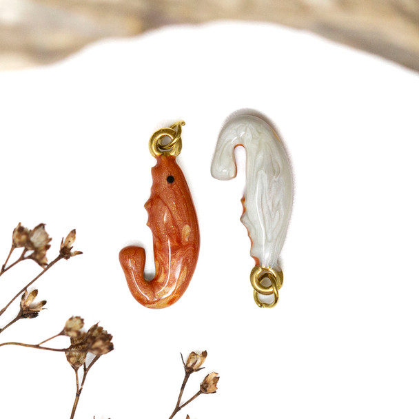 Gold Plated Stainless Steel Enamel 21x9mm Shrimp Charm
