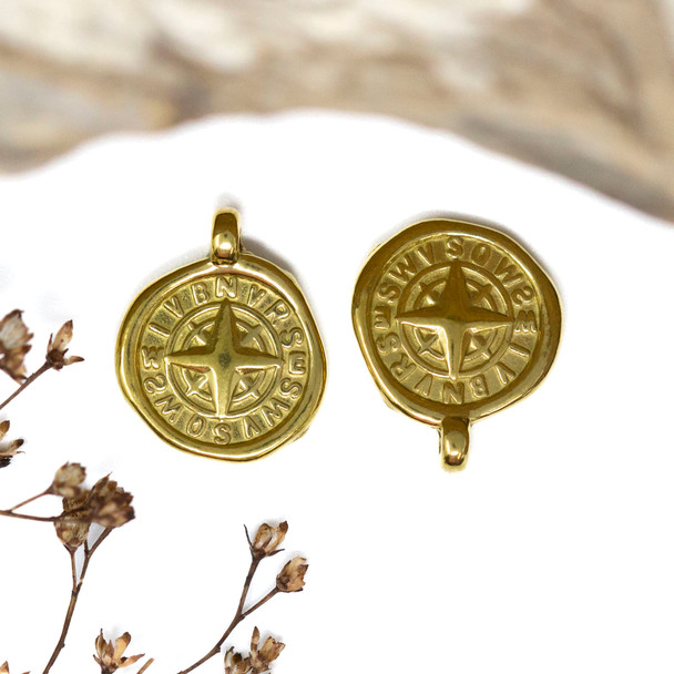 Gold Plated Stainless Steel 15mm Compass Charm