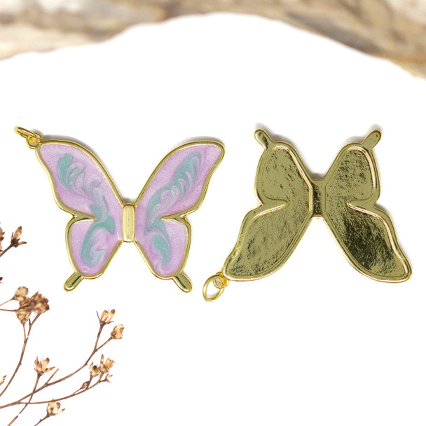 Gold Plated Enamel 27x13mm Butterfly Charm