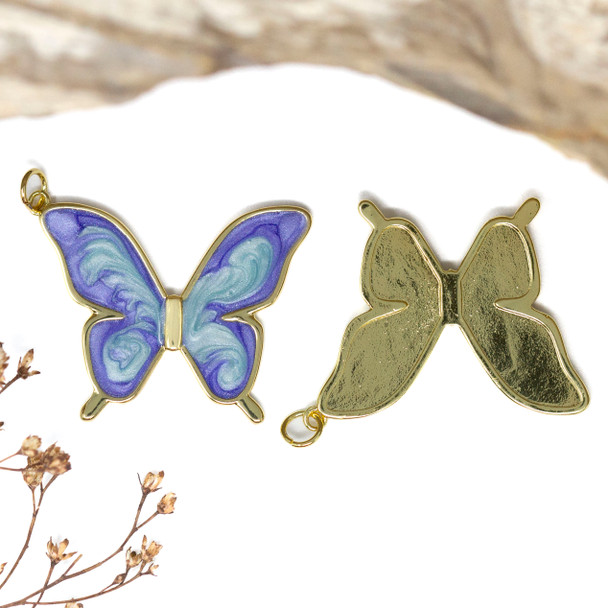 Gold Plated Enamel 27x13mm Butterfly Charm
