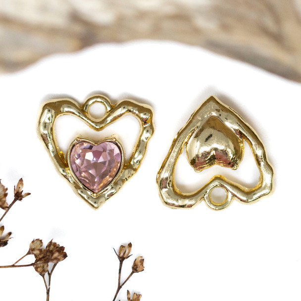Gold Plated 19mm Pink Crystal Heart Pendant
