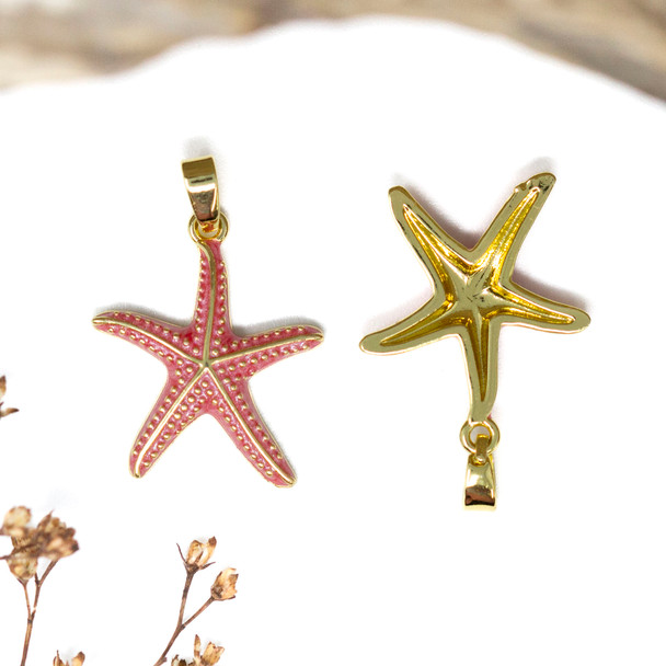 Gold Plated Enamel 18mm Coral Starfish Charm
