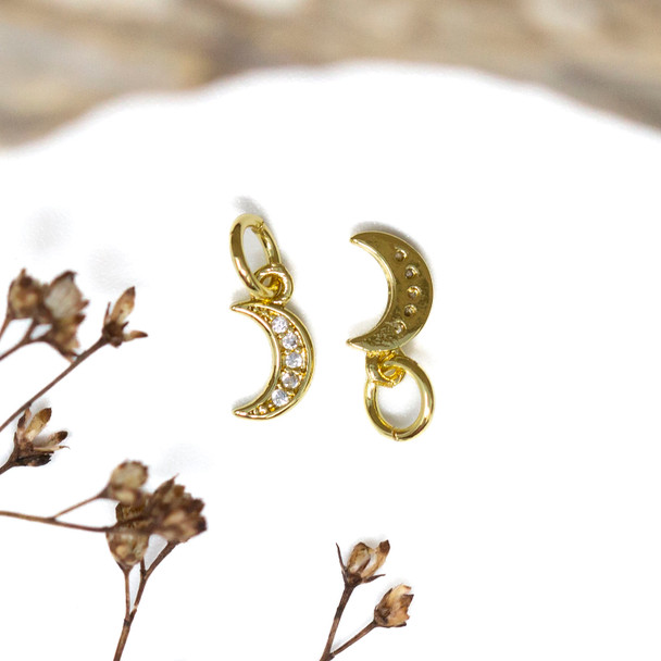 Gold Plated Micro Pave 5x9mm Tiny Moon Charm