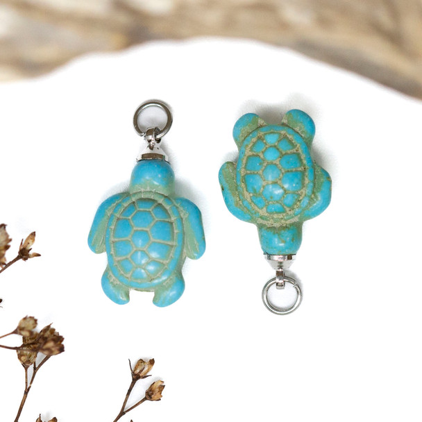 Silver Plated Magnesite 14x21mm Turquoise Turtle Pendant