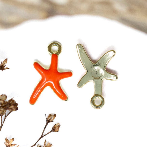 Gold Plated Enamel Alloy 12mm Orange Starfish Charm