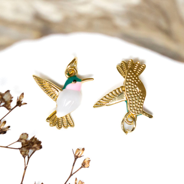 Gold Plated Enamel Alloy 15mm Hummingbird Charm