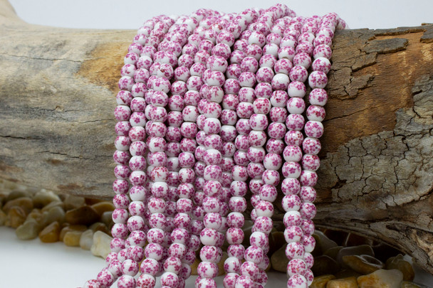 Ceramic Polished 6mm Round Pink Flower