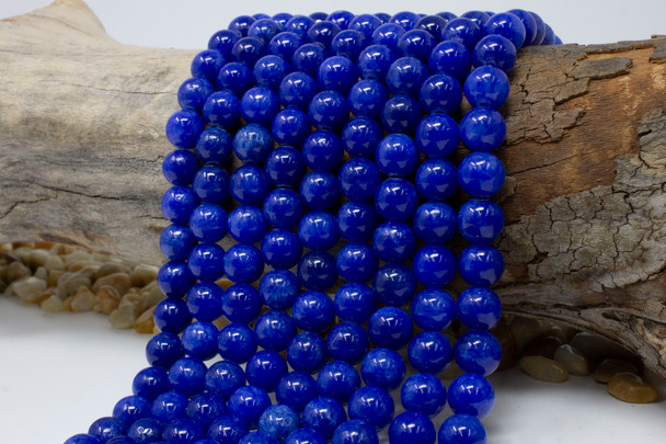 Natural Jade Polished 10mm Round Dyed Royal Blue