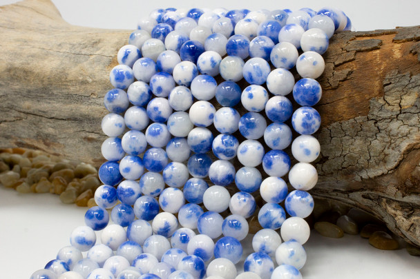 Natural Jade Polished 10mm Round White & Blue
