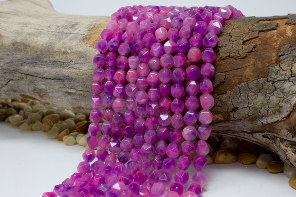 Natural Jade Polished 7-8mm Dyed Pink Purple Star-Cut
