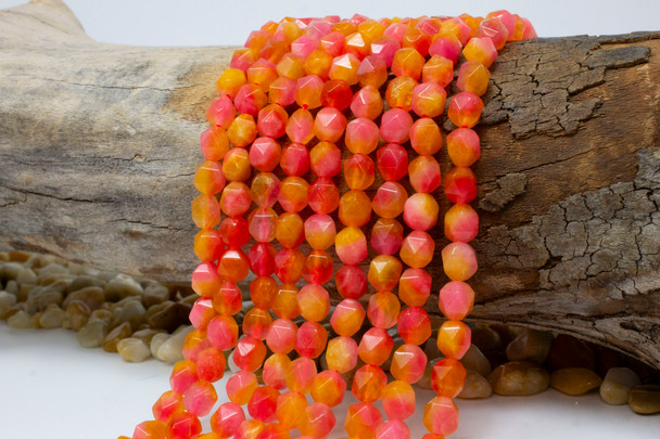 Natural Jade Polished 7-8mm Dyed Coral Yellow Star-Cut