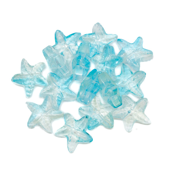 Acrylic 14mm  - Aqua Starfish Beads - Package of 15