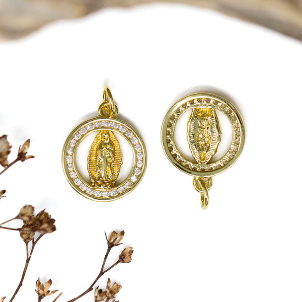 Gold Plated Micro Pave 13mm Virgin Mary Charm