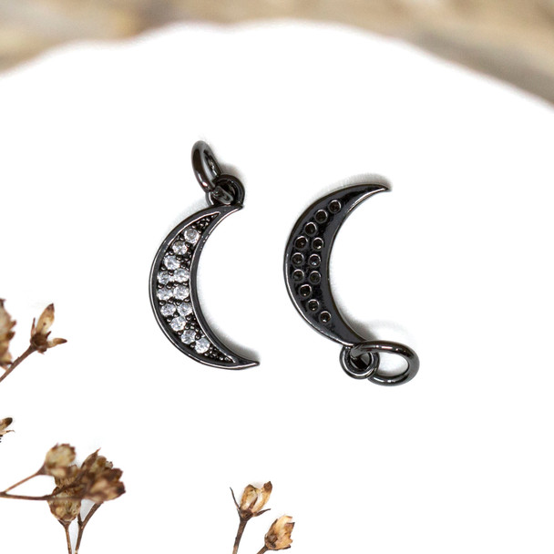 Gunmetal Plated Micro Pave 14x8mm Moon Charm
