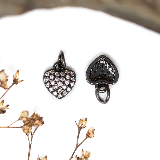 Gunmetal Plated Micro Pave 9mm Heart Charm