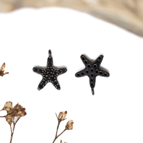 Gunmetal Plated Micro Pave 9x10mm Starfish Charm