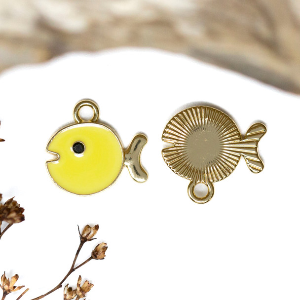 Gold Plated Enamel Micro Pave 14x15mm Pink Fish Charm