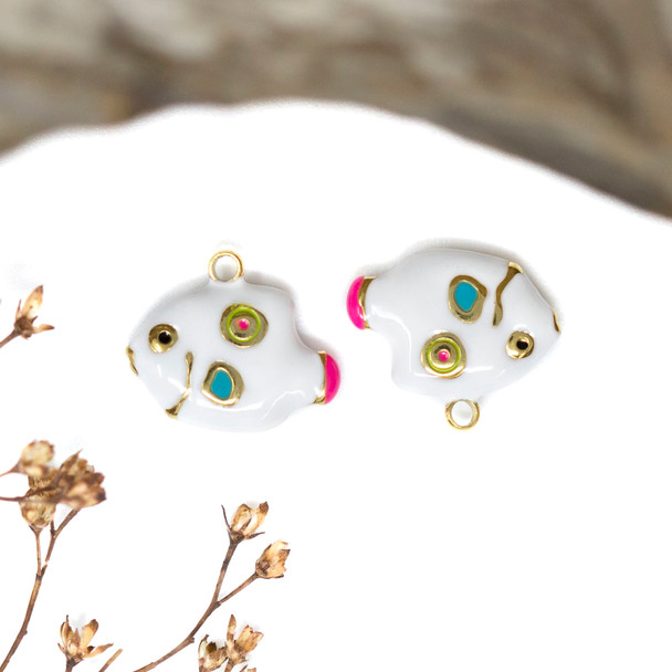 Gold Plated Enamel Stainless Steel 12x14mm Happy Fish Charm