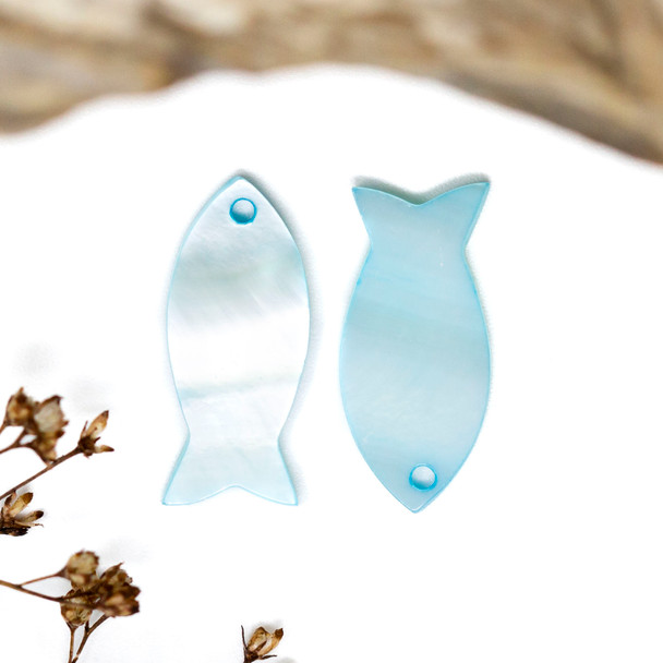 Shell Polished 22x11mm Aqua Fish Pendant
