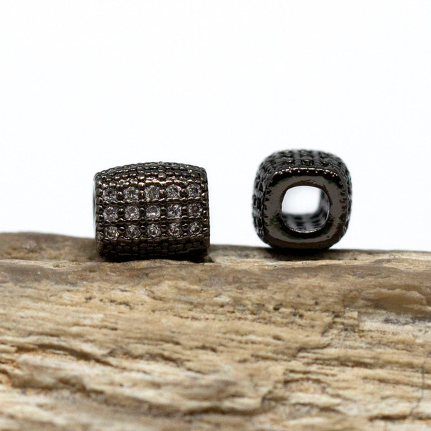 Gunmetal Plated Micro Pave 6x7mm Cuboid Bead