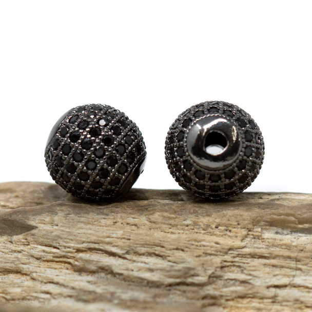 Gunmetal Plated Micro Pave 12mm Round Bead
