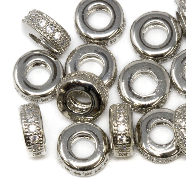 Silver Plated Micro Pave 8x4mm Rondelle Bead