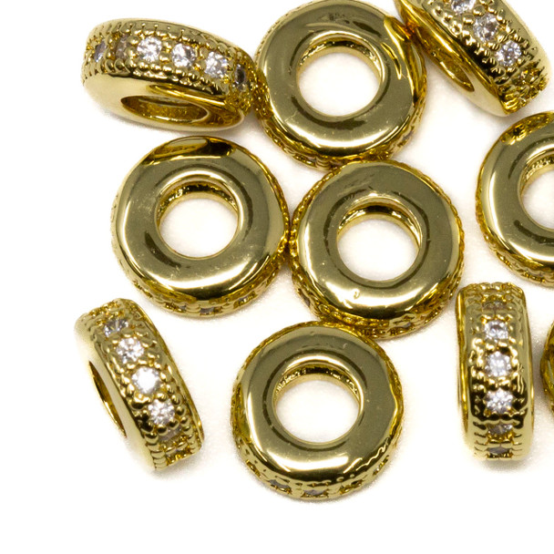 Gold Plated Micro Pave 8x4mm Rondelle Bead