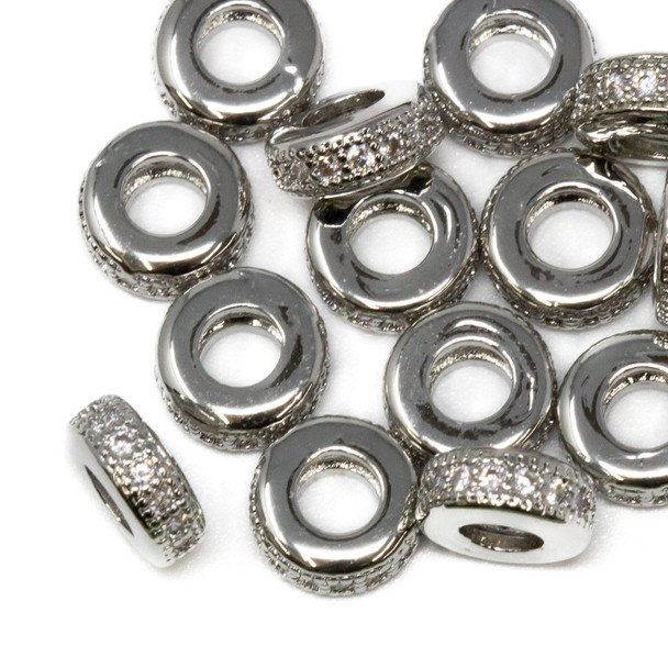 Silver Plated Micro Pave 8x4mm Rondelle Bead