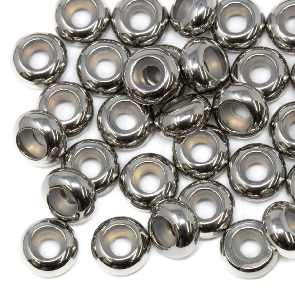 Silver Plated  Stainless Steel 9mm Silicone Suction Bead - 3mm Hole