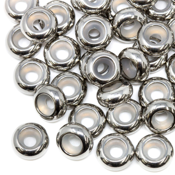 Silver Plated  Stainless Steel 10mm Silicone Suction Bead - 3mm Hole