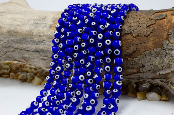 Evil Eye Polished 8mm Royal Blue Glass Round