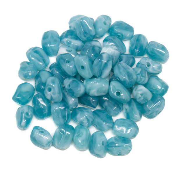 Imitation Gemstone 9x7mm Acrylic Opaque Blue Skies Nugget - 1.5mm Hole - 50 Beads