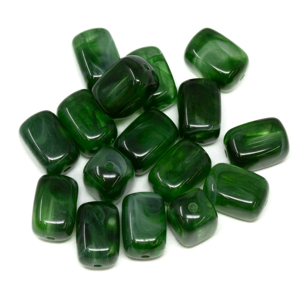 Imitation Gemstone 12x8mm Acrylic Green Marble Cuboid - 1.5mm Hole - 16 Beads