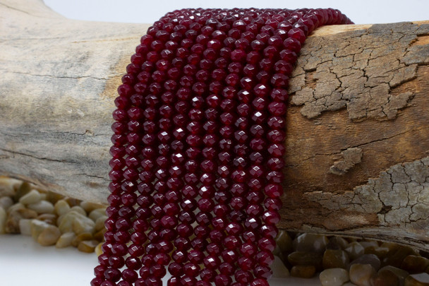 Jade Polished 4x6mm Faceted Rondelle - Dyed Burgundy