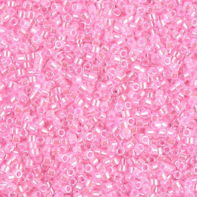 Delicas Size 11 Miyuki Seed Beads -- 245 Crystal Luster / Medium Pink Lined 