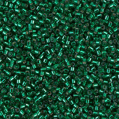 Delicas Size 11 Miyuki Seed Beads -- 605 Dyed Emerald / Silver Lined