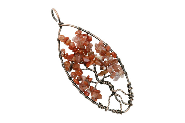 Carnelian Brass Wire Wrapped Oval Tree Pendant