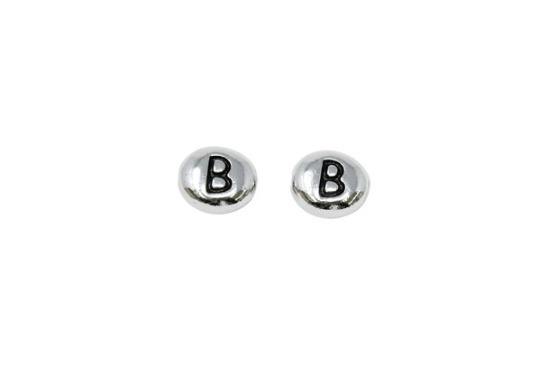 White Bronze Plated 6.75x6mm B Alphabet Bead