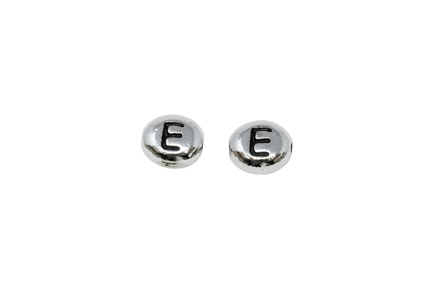 White Bronze Plated 6.75x6mm E Alphabet Bead