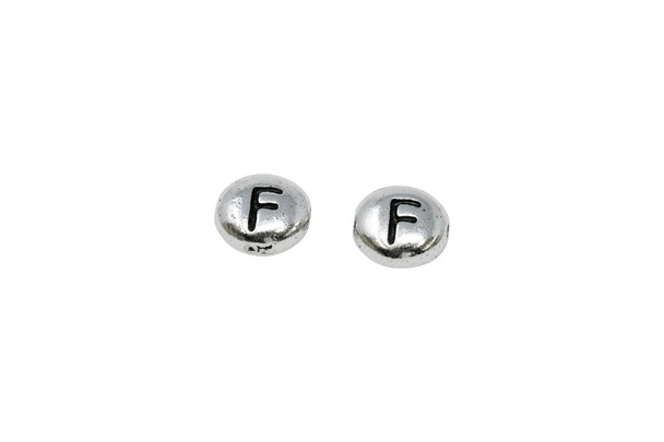 White Bronze Plated 6.75x6mm F Alphabet Bead