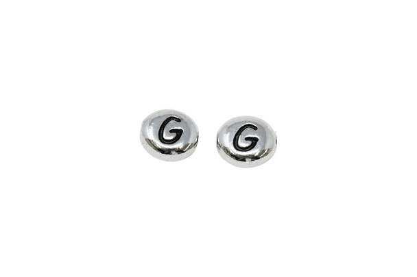 White Bronze Plated 6.75x6mm G Alphabet Bead