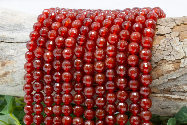 Carnelian Polished 8mm 128 Cut Faceted Round