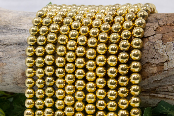 Gold Plated Hematite Polished 8mm Round